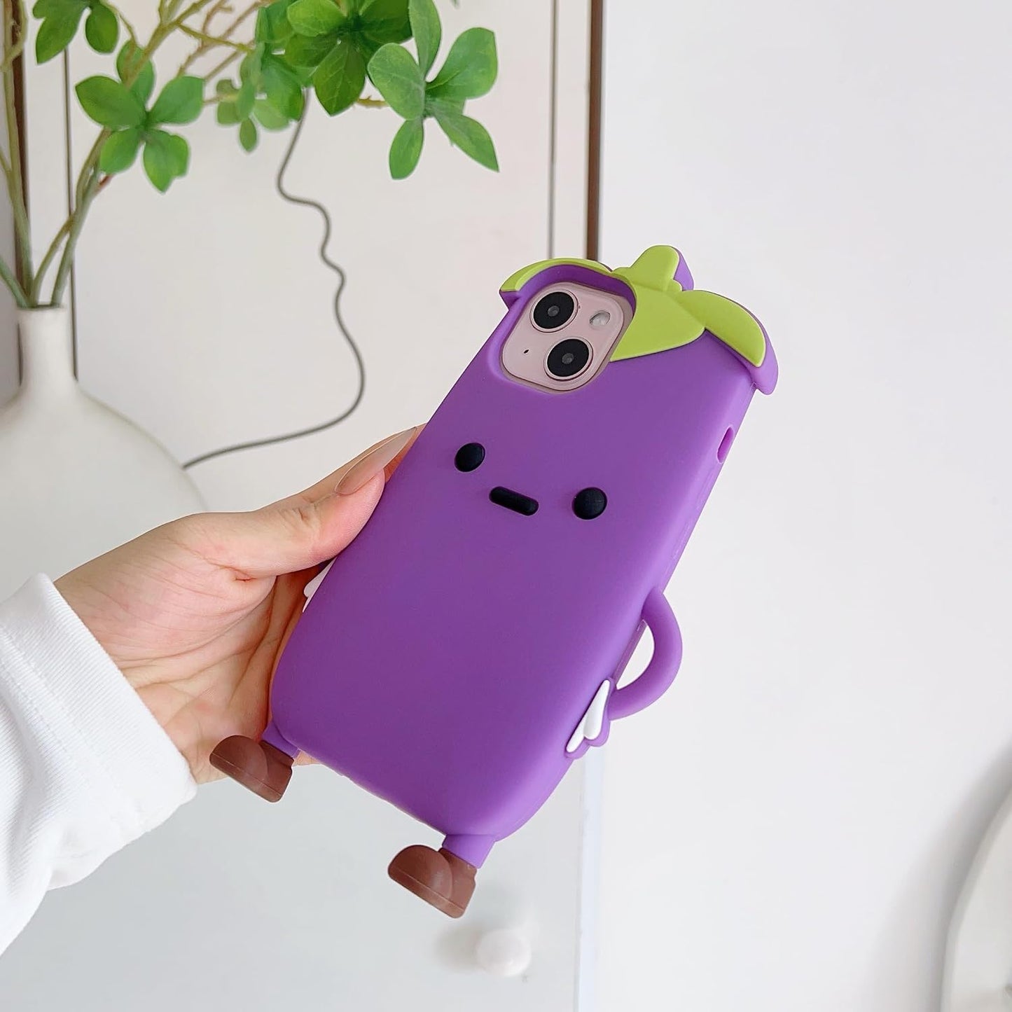 3D Eggplant Case,Cartoon Cute Kawaii Lovely Character Eggplant Man Shape Kids Teens Girls Women Soft Silicone Case for iPhone 16 Pro Max 6.9 inch 2024