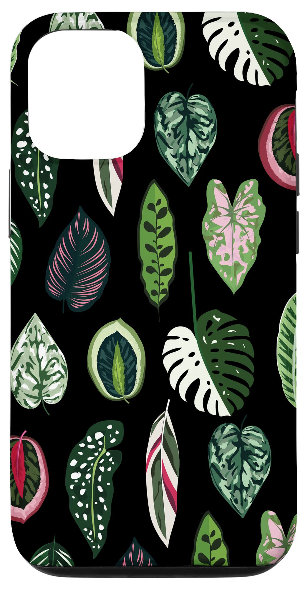 Calathea Varigatea Monstera Plant Leaf Black Case for iPhone 15 Pro Max