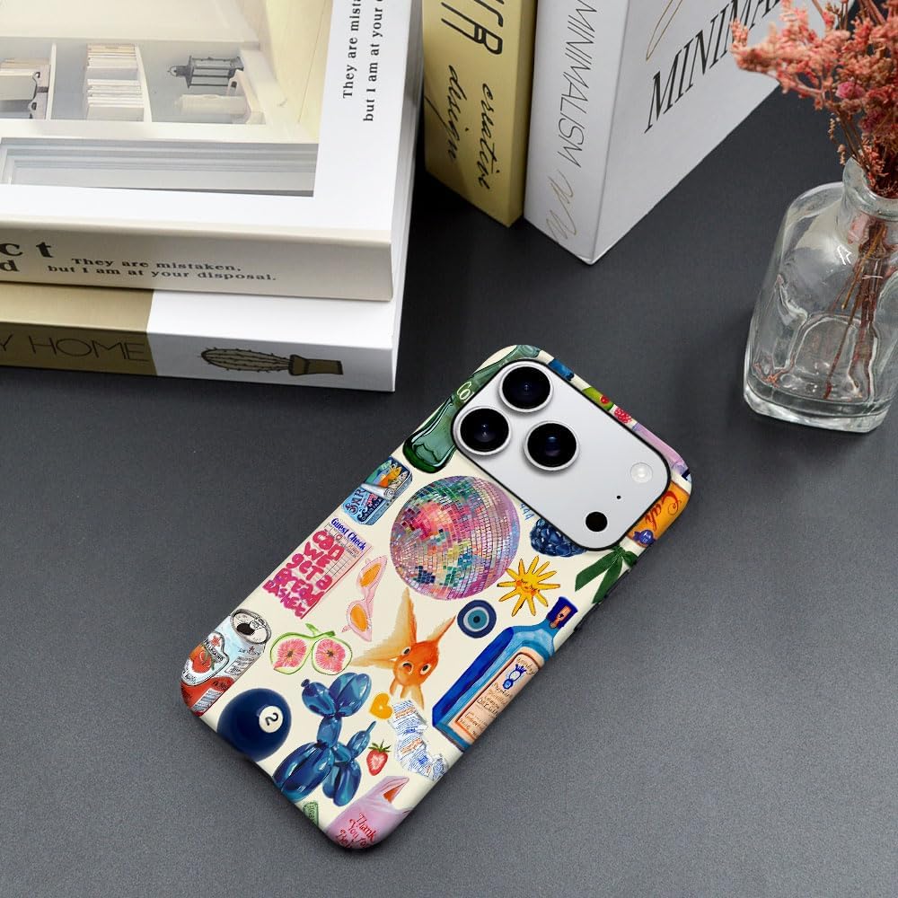 Case Compatible with iPhone 17 Pro,Fall Prevention Hybrid 2-Layer Hard Shell Phone Cover for Girls Boys,Collage European Disco