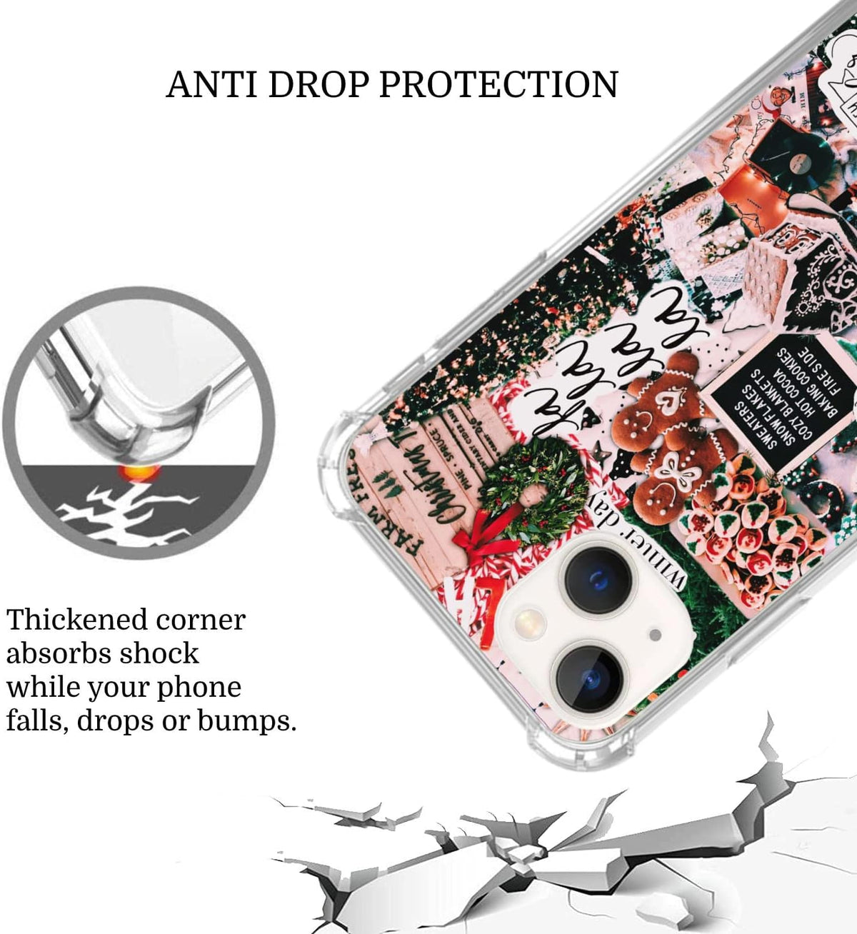 Winter Christmas Holiday Collage Case for iPhone 15, Retro Aesthetic Christmas Gingerbread and Tree Pattern Case for Girls Women Men, Unique Trendy TPU Bumper Cover Case for iPhone 15