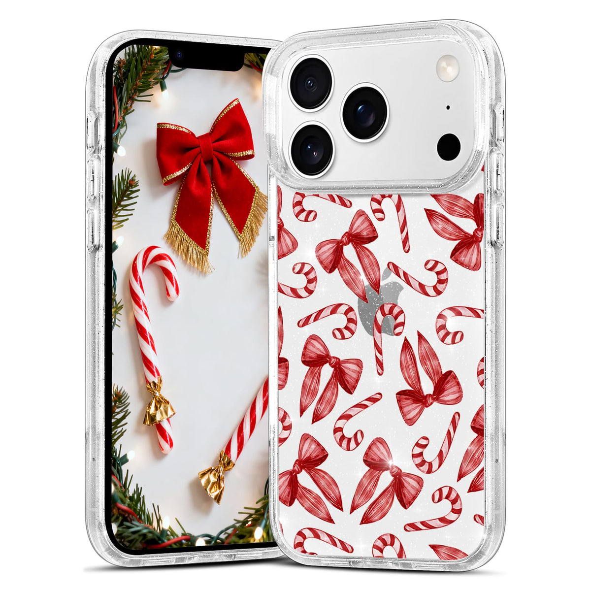 Christmas Phone Case for iPhone 13 6.1", Cute Glitter Christmas Tree Candy Snowflake Pattern, Preety Bling Sparkle Soft TPU Anti-Scratch Shockproof Protective Cover for Women Girls