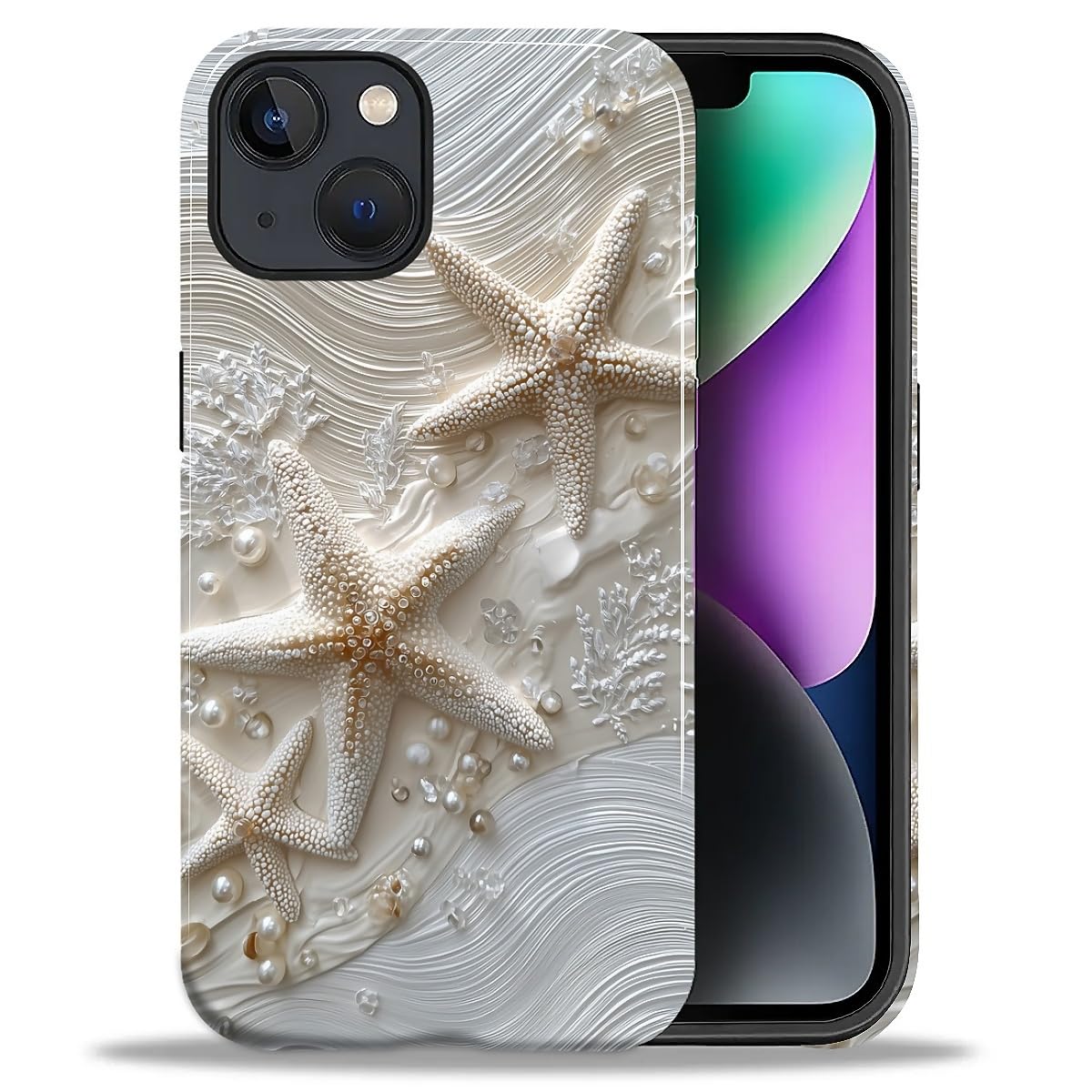 DAIZAG Case for iPhone 13 iPhone 14, Christmas Coffee Snowflake Cane Full-Body Design Hybrid Dual Protection Soft TPU + Hard PC, Shockproof Scratch-Resistant Protective Cover Phone Case for Men Women