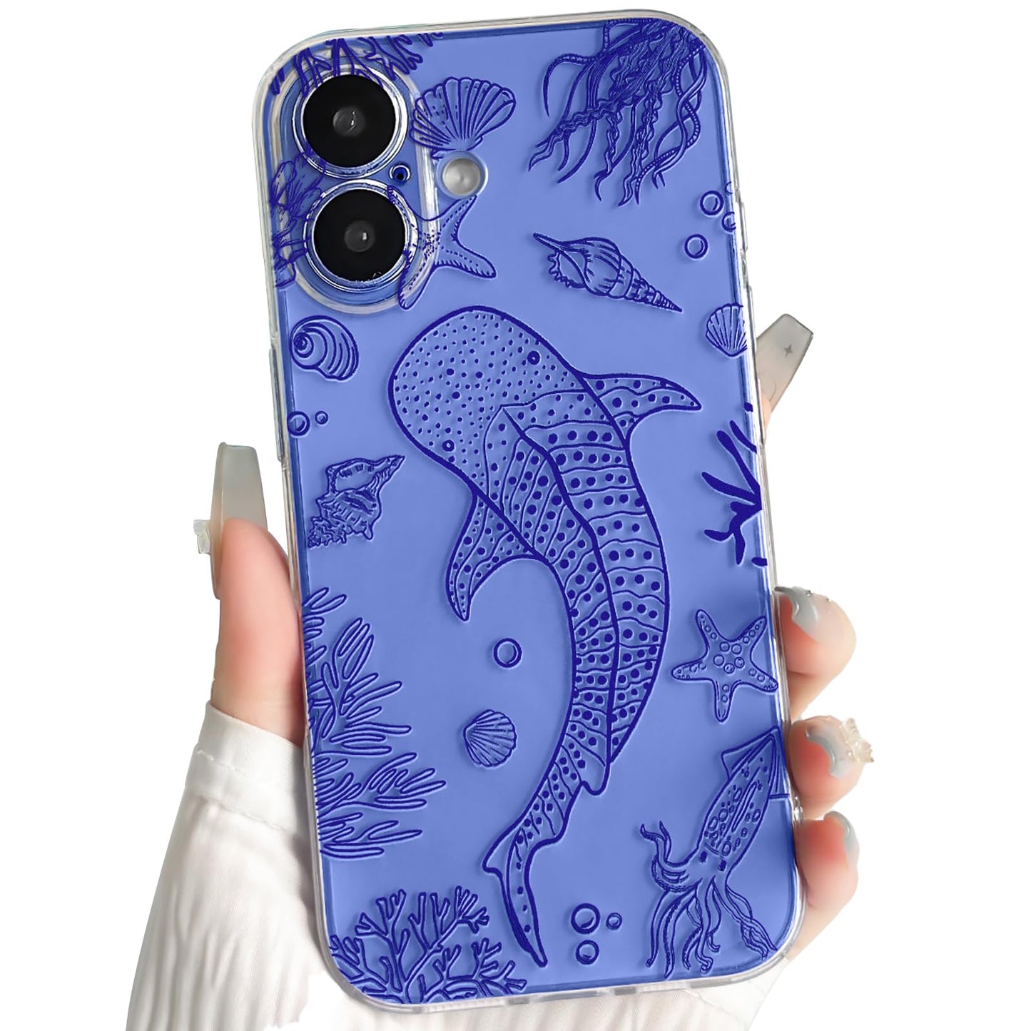 NITITOP Compatible with iPhone 16 Case Clear Sea - White Fish | Cute, Shell whale ocean animal, For women men girls boys, Slim, Soft TPU, Shockproof