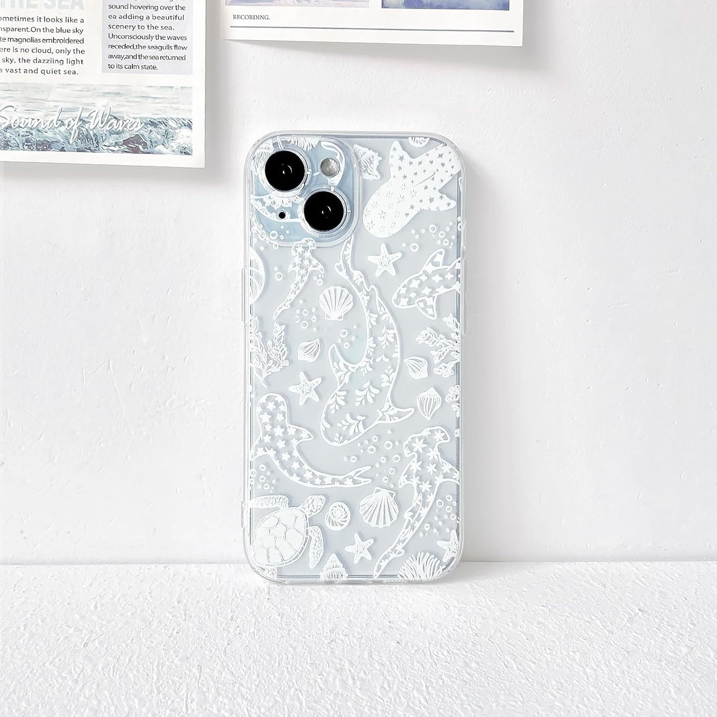 NITITOP Compatible with iPhone 15 Case Clear Sea - White Turtle | Cute, Shell whale ocean animal, For women men girls boys, Slim, Soft TPU, Shockproof