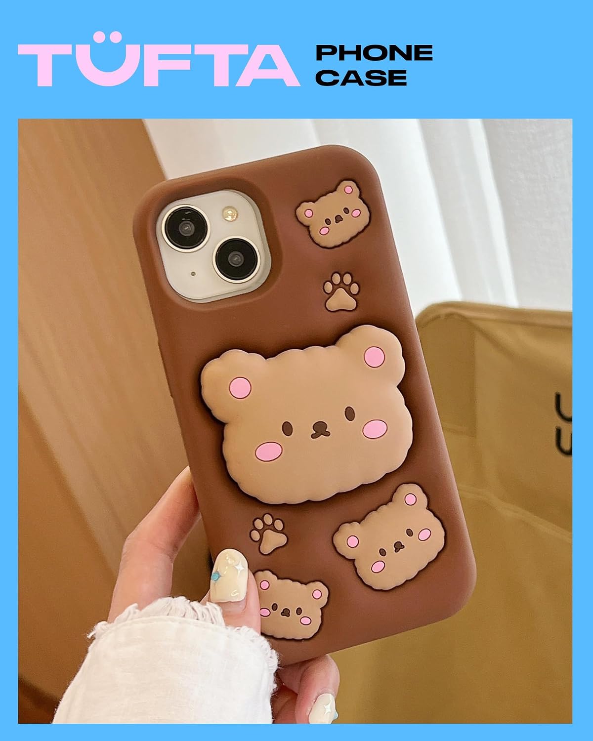 for iPhone 17 Pro Max Case, Kawaii Teddy Bear Pop-Up Grip for Girls | Makes Mirror Selfies Sweeter, Cute Girly 3D Animal Style with Stand, Soft Silicone Drop Protection