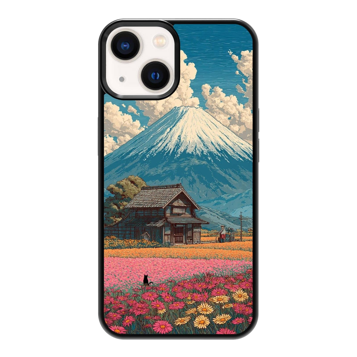 Lush Tropical Monstera Leaves Black Cat Botanical Art Phone Case, Shockproof Protective Cover for iPhone 11 12 13 14 15 16 17 Pro Max Plus Mini XR 7 8 SE