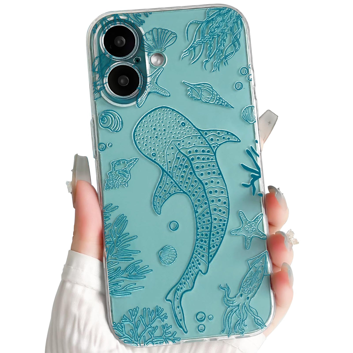 NITITOP Compatible with iPhone 15 Case Clear Sea - White Turtle | Cute, Shell whale ocean animal, For women men girls boys, Slim, Soft TPU, Shockproof