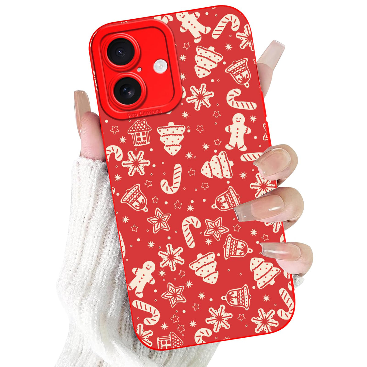 Merry Christmas Phone Case for iPhone 16 6.1，Cute Silicone Case with Xmas Tree Snowflakes, Elk Pattern，Soft Protective Shockproof Gifts for Girls Women Men Boys-Red White Snowflake