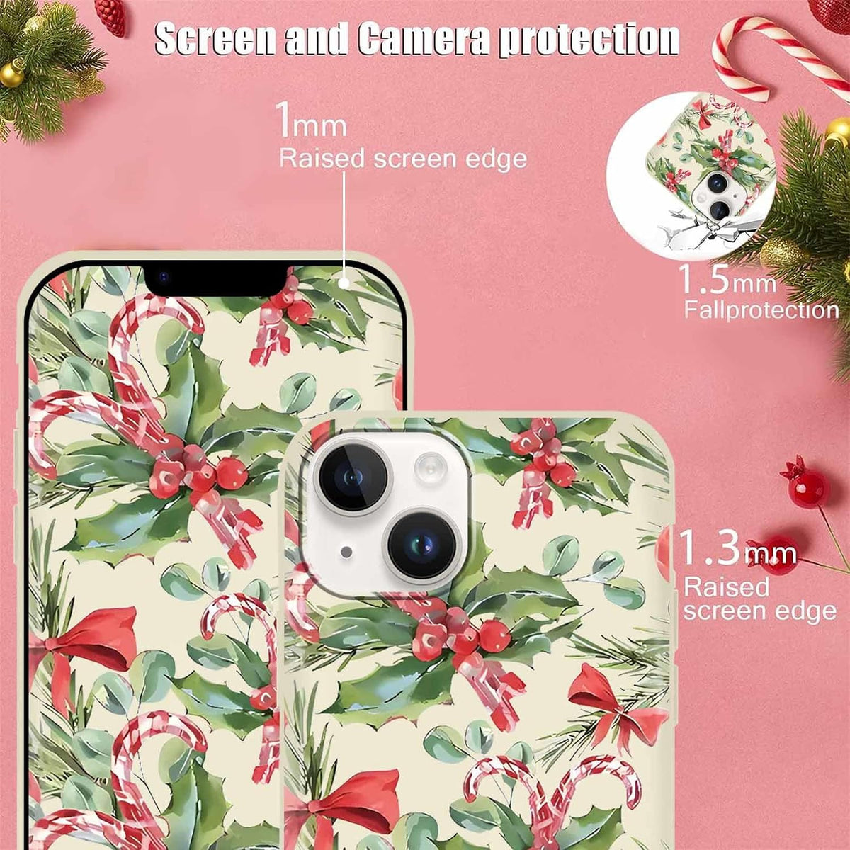 2 Pack Merry Christmas Phone Case for iPhone 13 / iPhone 14 6.1", "Cute Xmas Tree Pattern Case with Candy Design Christmas Decorations Gifts Shockproof Soft TPU Cover for Girl Women