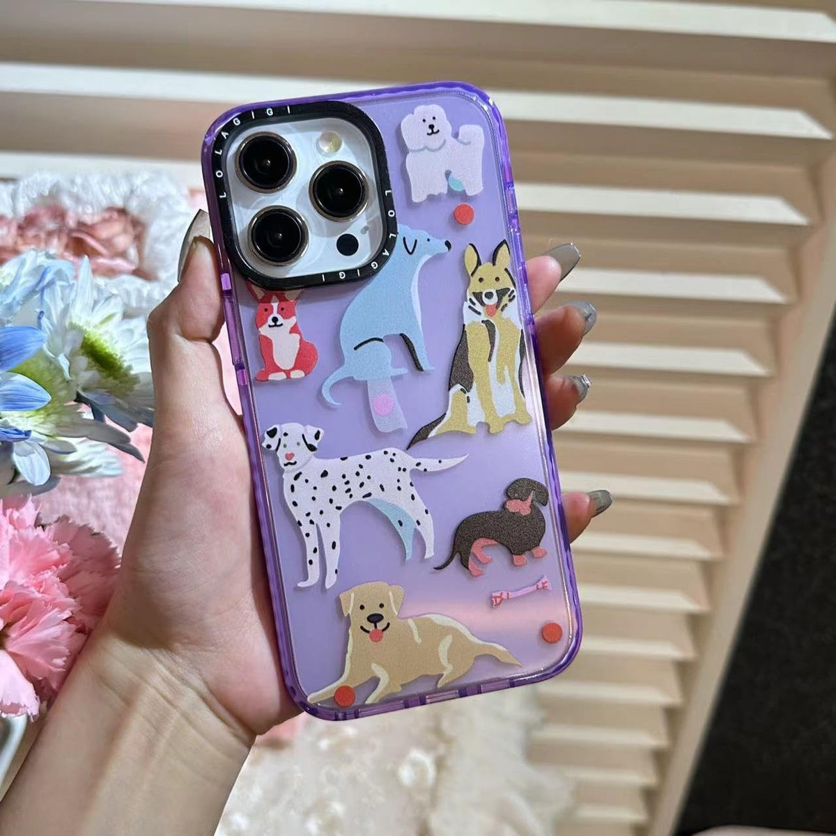 Case for iPhone 16 Pro Max Purple Cute Puppy Dog Animal Print | Kawaii Aesthetic Girly Design, Supports Wireless Charging, Shockproof Protection Soft TPU Phone Cover, 6.9"