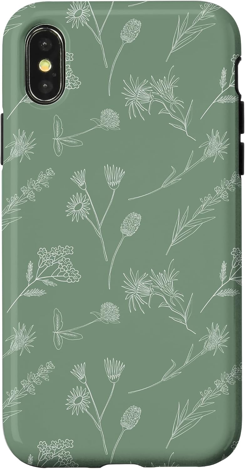 Leaves Botanical Plant Line Art Sage green Wildflower Floral Case for iPhone 16 Pro Max