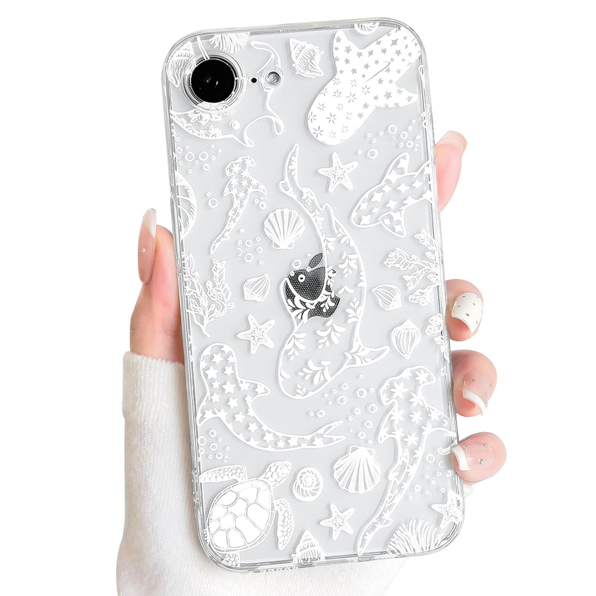 NITITOP Compatible with iPhone 15 Case Clear Sea - White Turtle | Cute, Shell whale ocean animal, For women men girls boys, Slim, Soft TPU, Shockproof