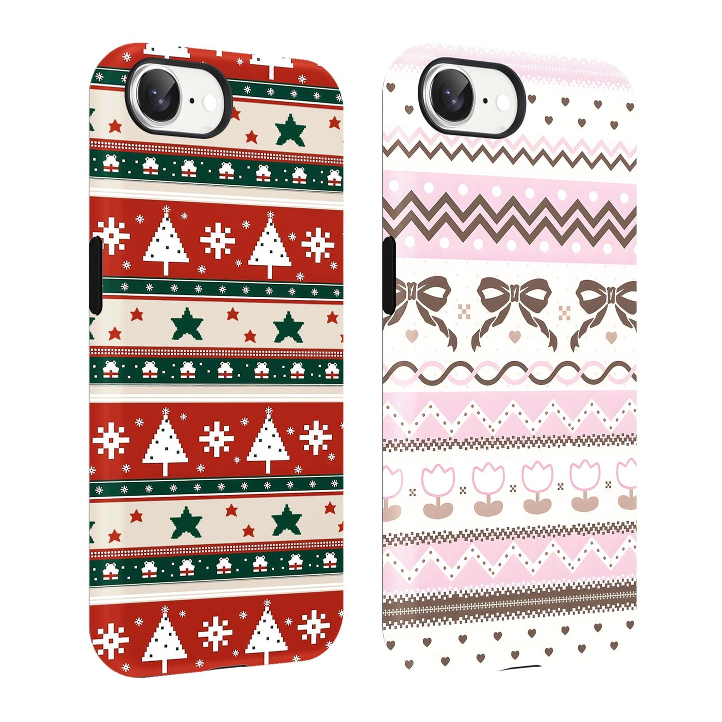 2 Pack Merry Christmas Tree Phone Case for iPhone 13 / iPhone 14 Case 6.1", Cute Xmas Snowflake Pattern Design Phone Cover Hard PC Shockproof Soft TPU Matte Protection Funda for Girls Women