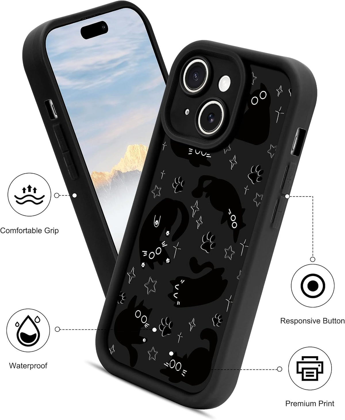 Black Cat Phone Case for iPhone 17 | Cute Animal Aesthetic Design, Soft Silicone, Slim Fit Protection Shockproof Protective Cover for Women Girls