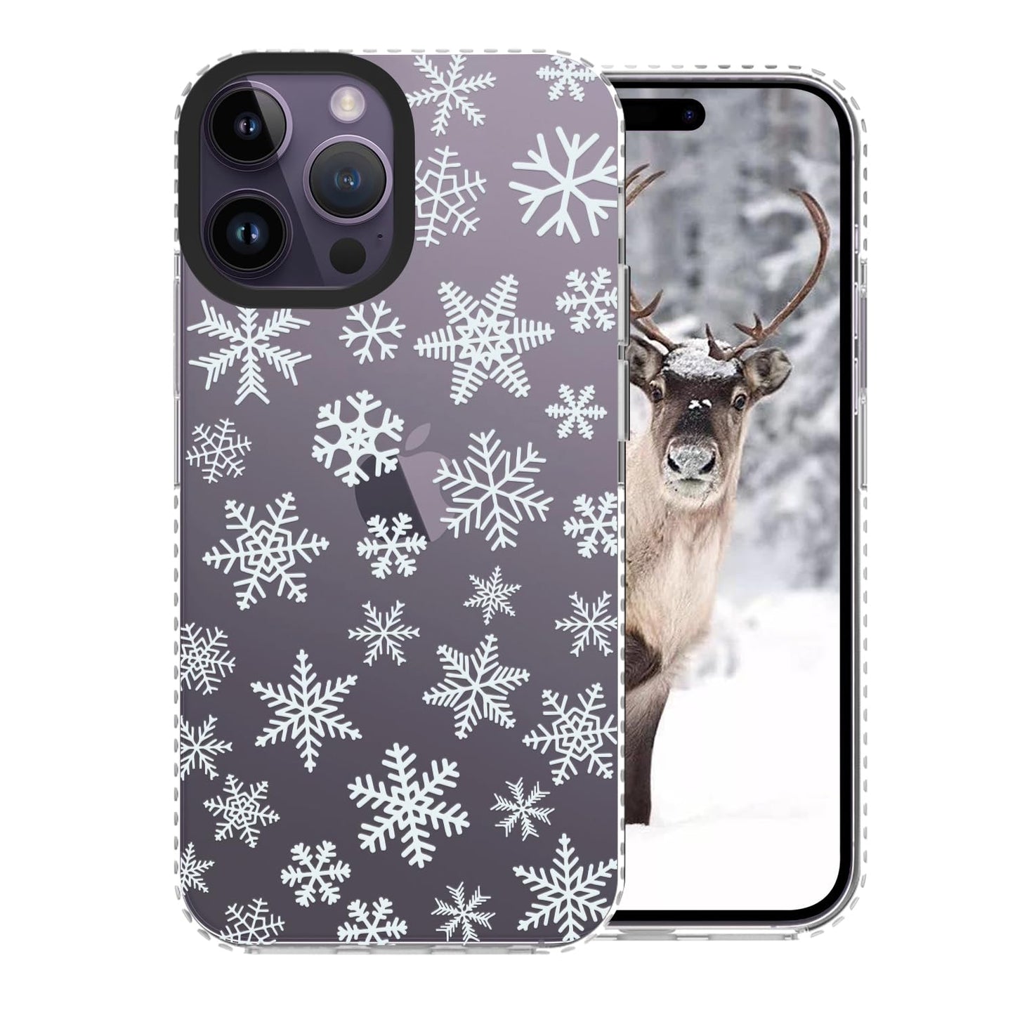 Christmas Phone Case Compatible for iPhone 16 Snowflake Case Clear TPU + Black Camera Frame Protection Winter Phone Cover for Women