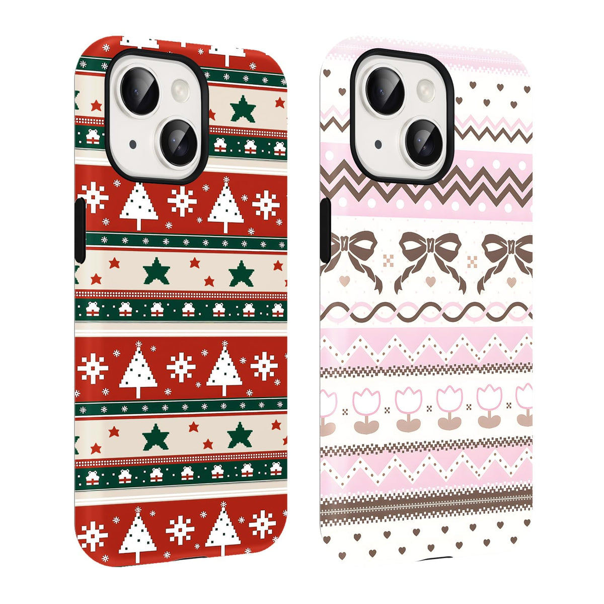 2 Pack Merry Christmas Tree Phone Case for iPhone 13 / iPhone 14 Case 6.1", Cute Xmas Snowflake Pattern Design Phone Cover Hard PC Shockproof Soft TPU Matte Protection Funda for Girls Women