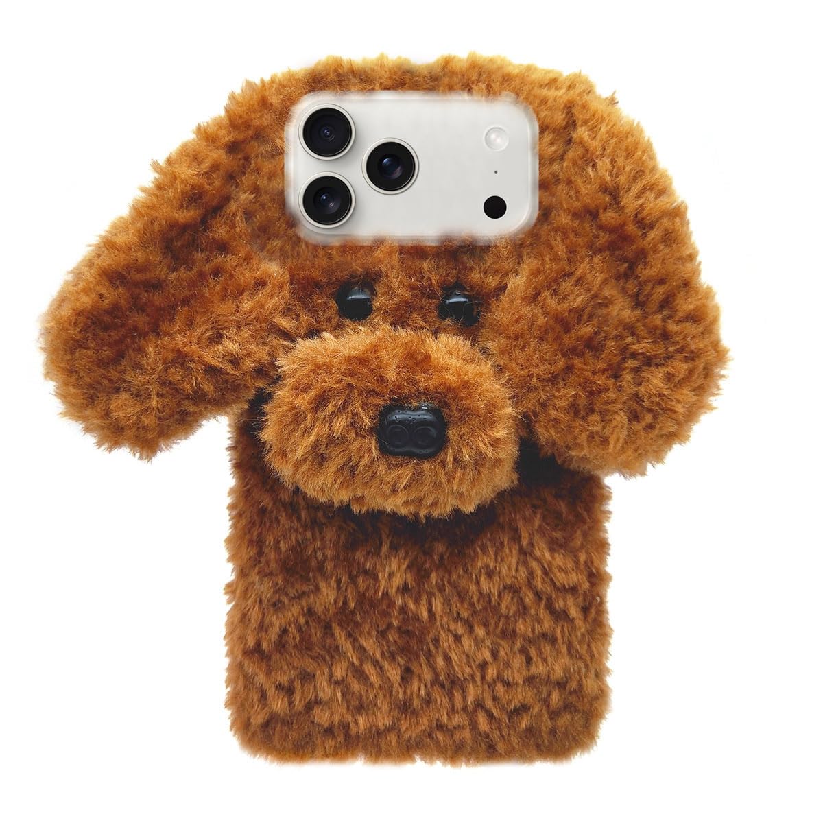 Losin Compatible with iPhone 16 Case Cute Plush Furry Dog Phone Case for Women Girls Girly 3D Cartoon Kawaii Case Soft TPU Shockproof Protective Cover for iPhone 16, Brown