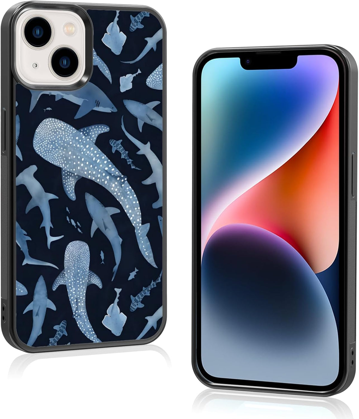 Cute Blue Shark Aesthetic Phone Case for iPhone 14 & 13 Case for Women Teen Girls Kids Girls -6.1Inch