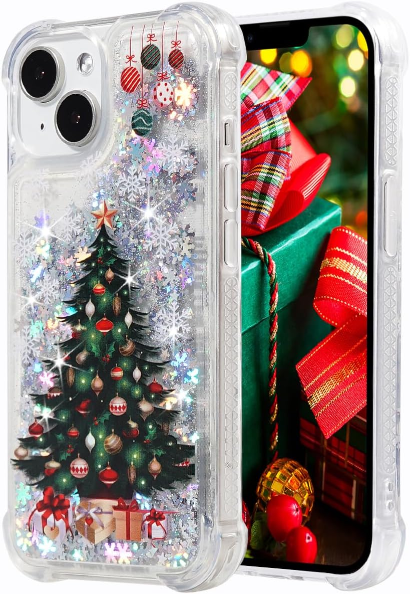 Glitter Christmas Case Compatible with iPhone 15 Glitter Case Christmas Tree Clear Soft TPU Rubber Bumper Girly Women Cute Liquid Holiday Case for iPhone 15 6.1‘’(Christmas Tree)