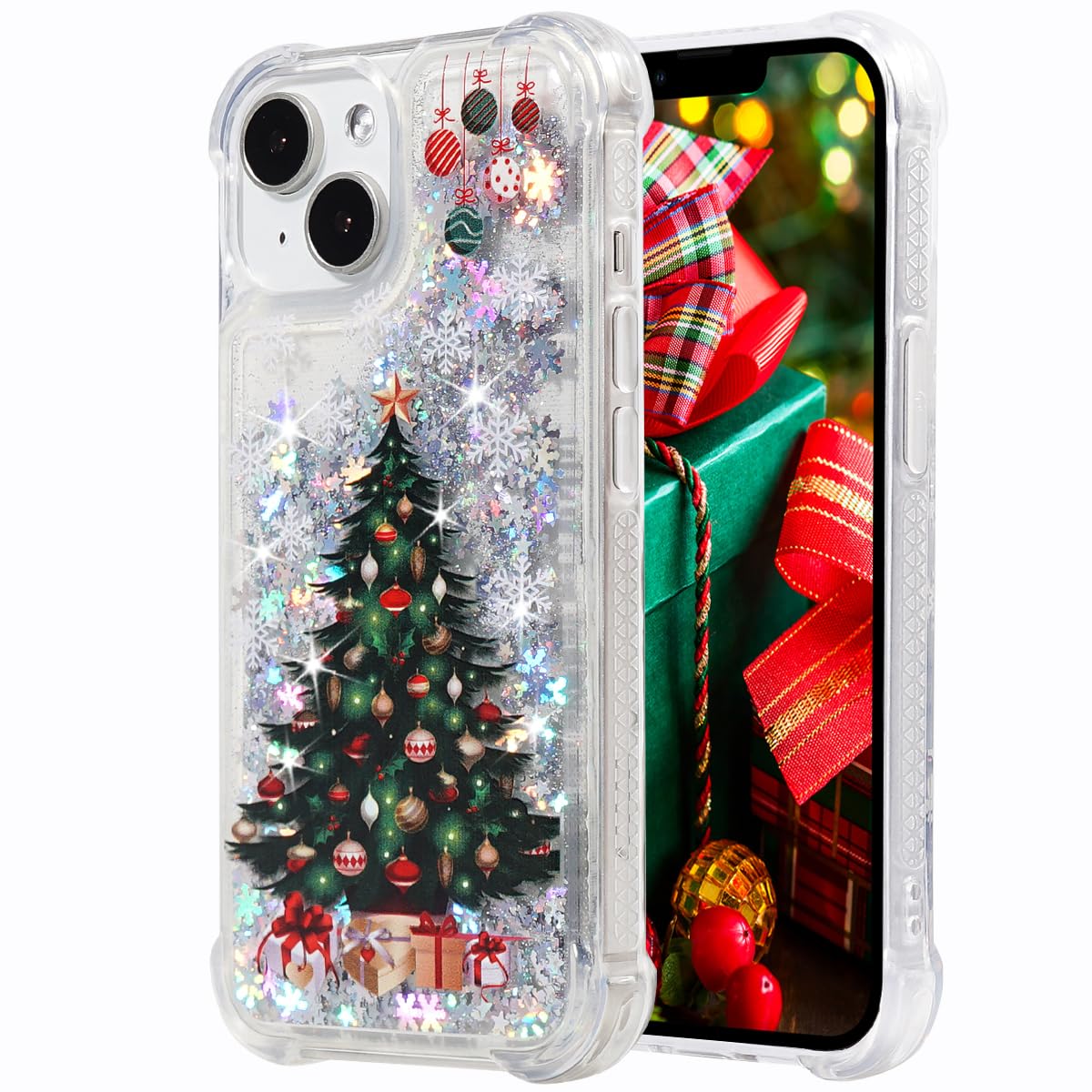 Glitter Christmas Case Compatible with iPhone 15 Glitter Case Christmas Tree Clear Soft TPU Rubber Bumper Girly Women Cute Liquid Holiday Case for iPhone 15 6.1‘’(Christmas Tree)