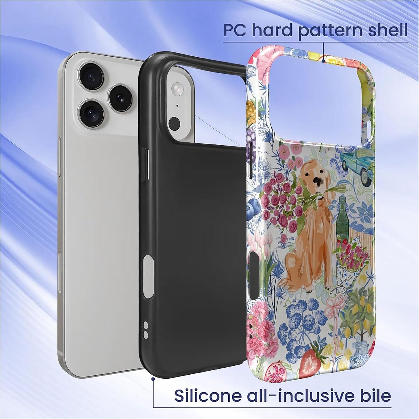 for iPhone 17 Pro Max Case,Hybrid 2-Layer Hard Shell + Silicone Protective Case -Resistant Shockproof- Ally's Dog's Cute College Summer Flower Collage