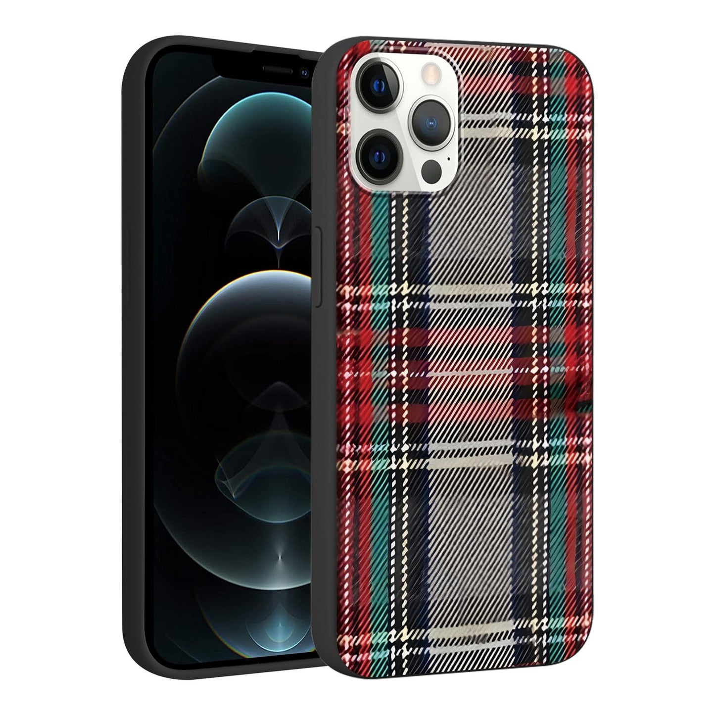 Merry Christmas Plaid Checkered Phone Case for iPhone 11 6.1", Cute Xmas Case Red Grey Scottish Tartan Grid Stripe Pattern Design Cover Shockproof Soft Silicone Protective Funda for Girl Women