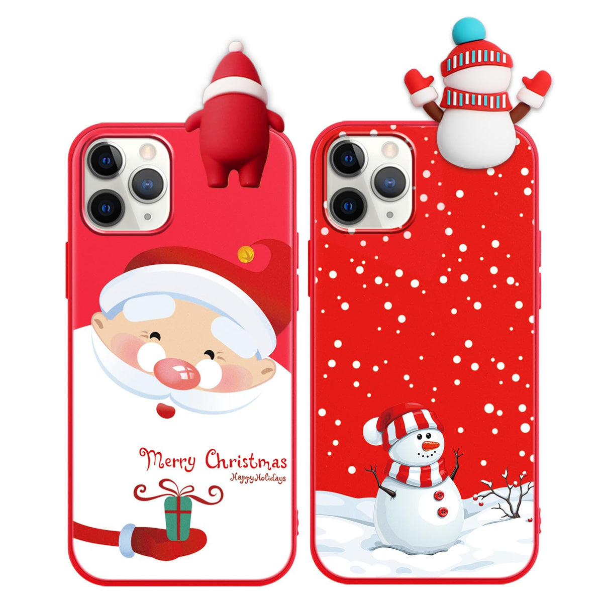 2 Pack Cute Christmas Case for iPhone 13/14",Red 3D Doll Snowman Elk Merry Christmas Pattern Soft Silicone TPU Pretty Flexible Protective Funda for Kid Girls Women