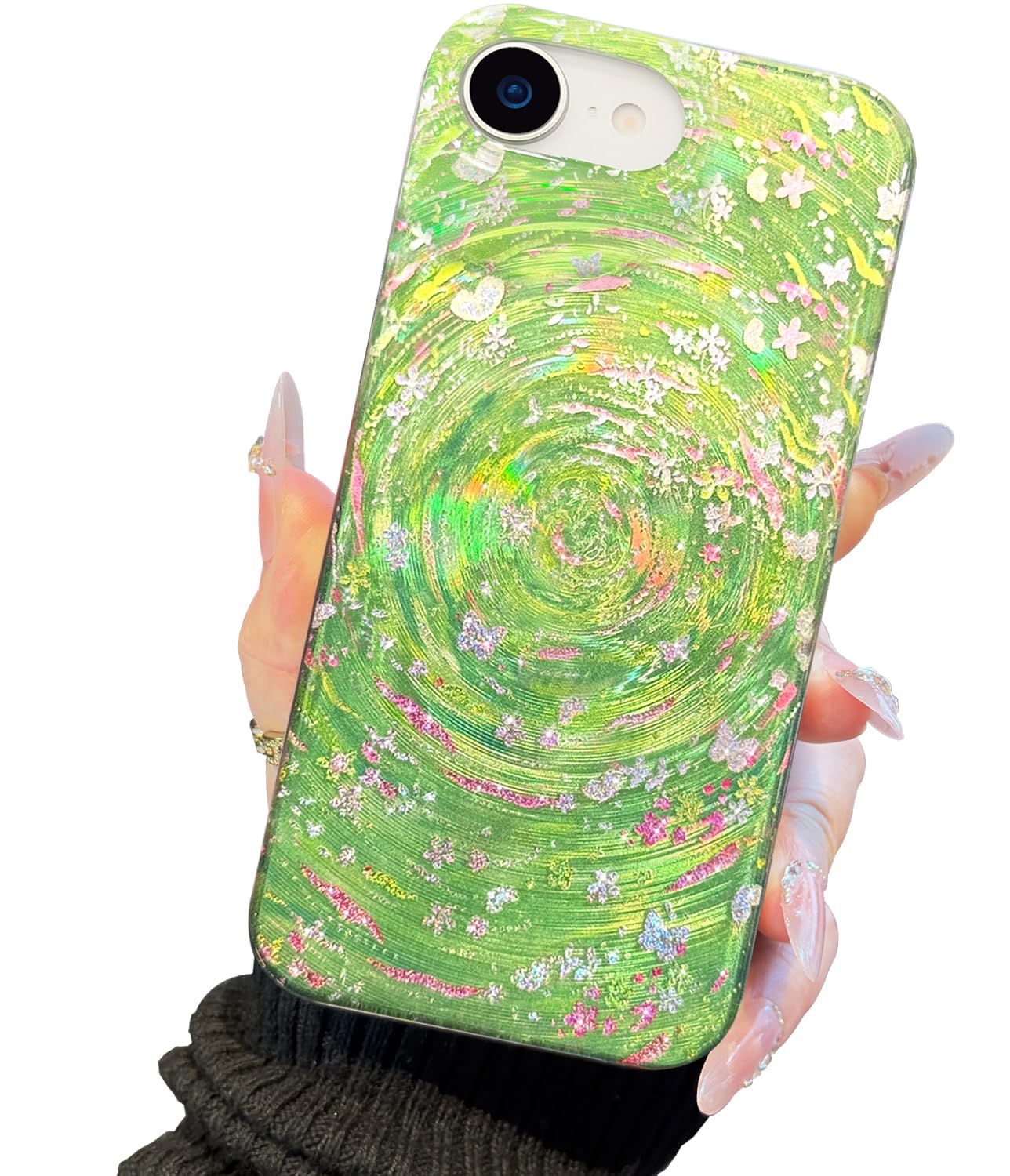 Compatible with iPhone 17 Case,with [Soft Slim][Camera Protection] Cute Fishing Cats Shiny Aesthetic Phone Cover Anti-Yellowing Shockproof Protective Cover for Women Girl