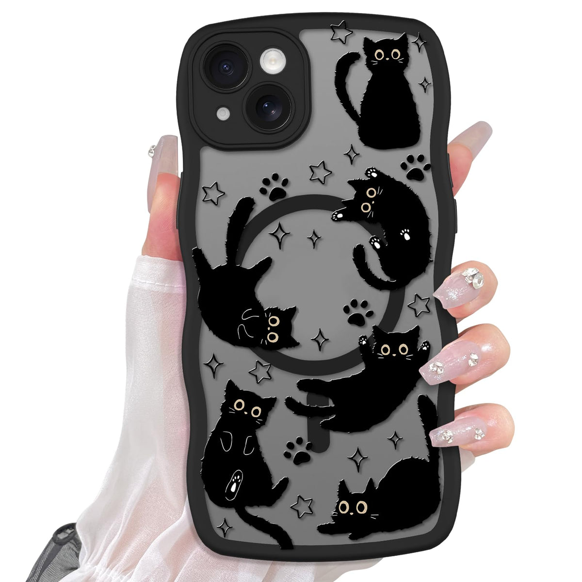 Cute Magnetic Case for iPhone 14 Case, Black Cats Pattern | Compatible with MagSafe, Soft Bumper Hard Back Kawaii Animal Aesthetic Protective Phone Cover Design for Women Girls Boys