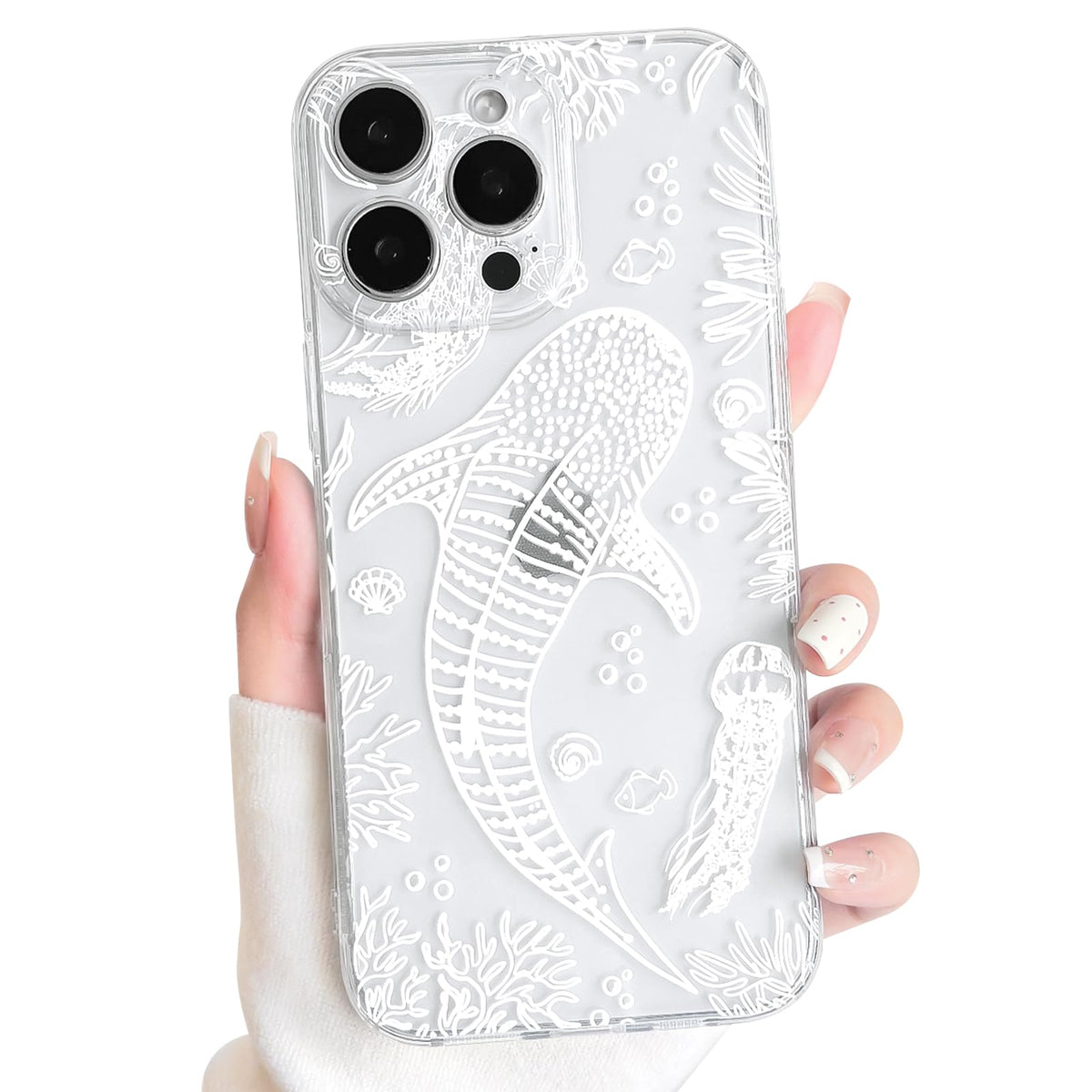 NITITOP Compatible with iPhone 16 Case Clear Sea - White Turtle | Cute, Shell whale ocean animal, For women men girls boys, Slim, Soft TPU, Shockproof