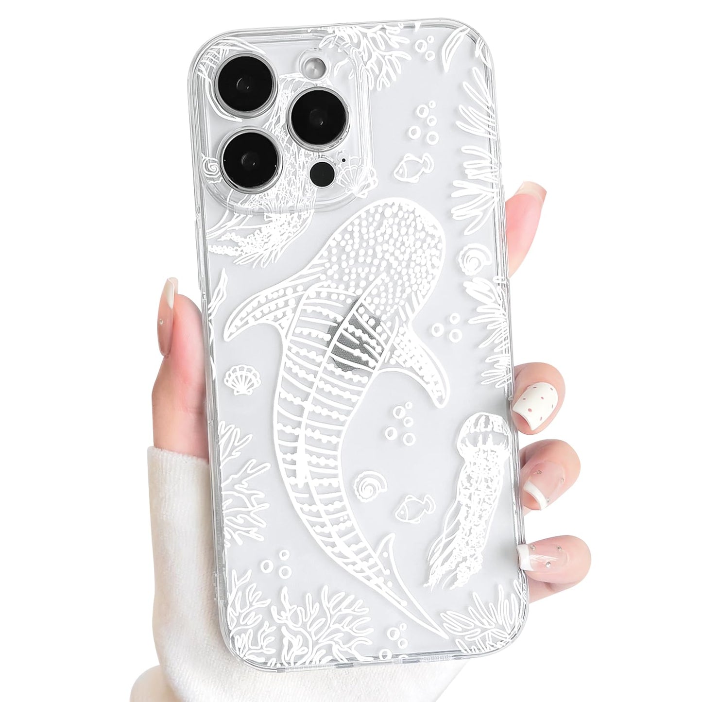 NITITOP Compatible with iPhone 15 Case Clear Sea - White Turtle | Cute, Shell whale ocean animal, For women men girls boys, Slim, Soft TPU, Shockproof