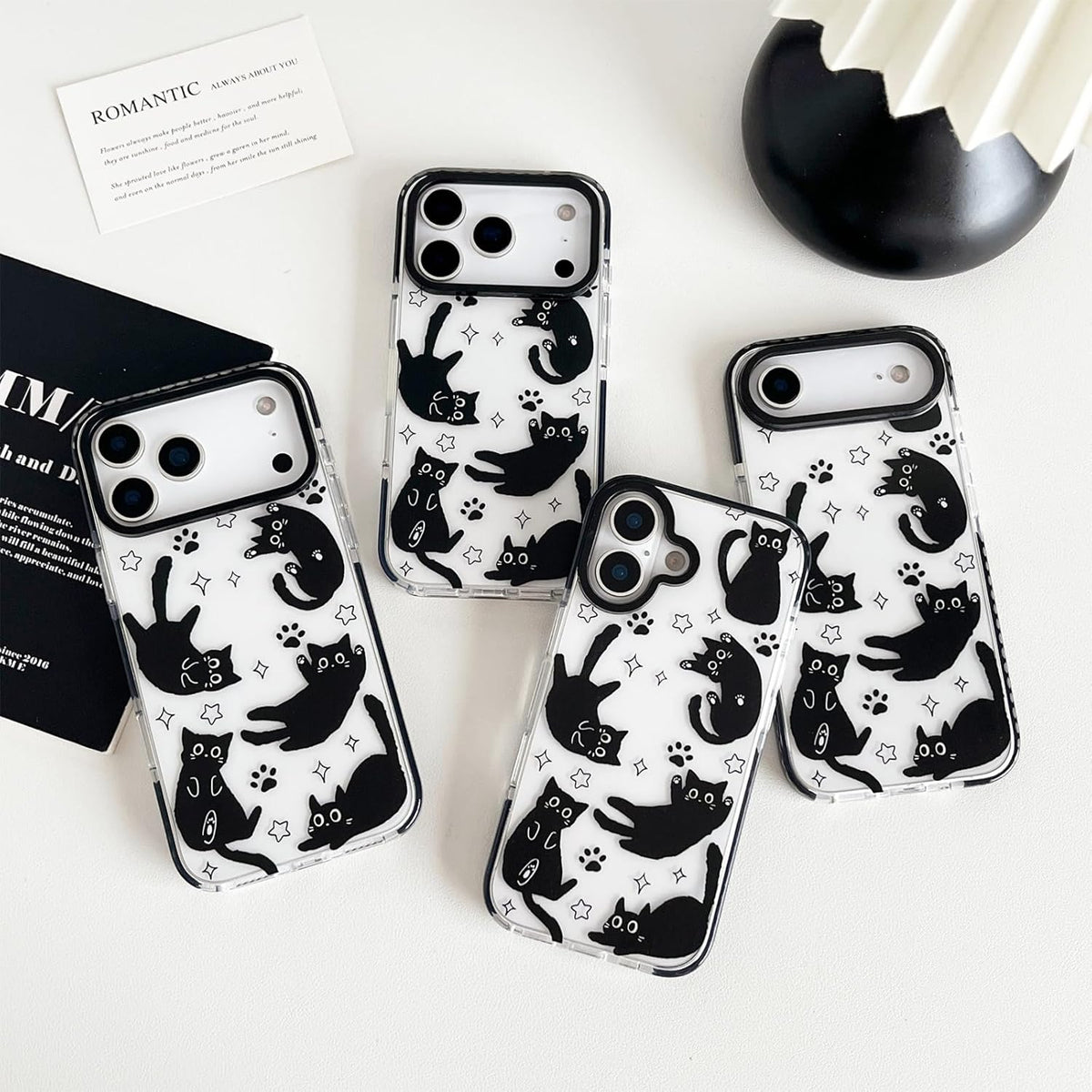 Compatible with iPhone 17 Case,Clear Cute Black Cat Pattern with Shockproof Slim Soft TPU Protective Phone Case for Women Designed for iPhone 17 6.3"