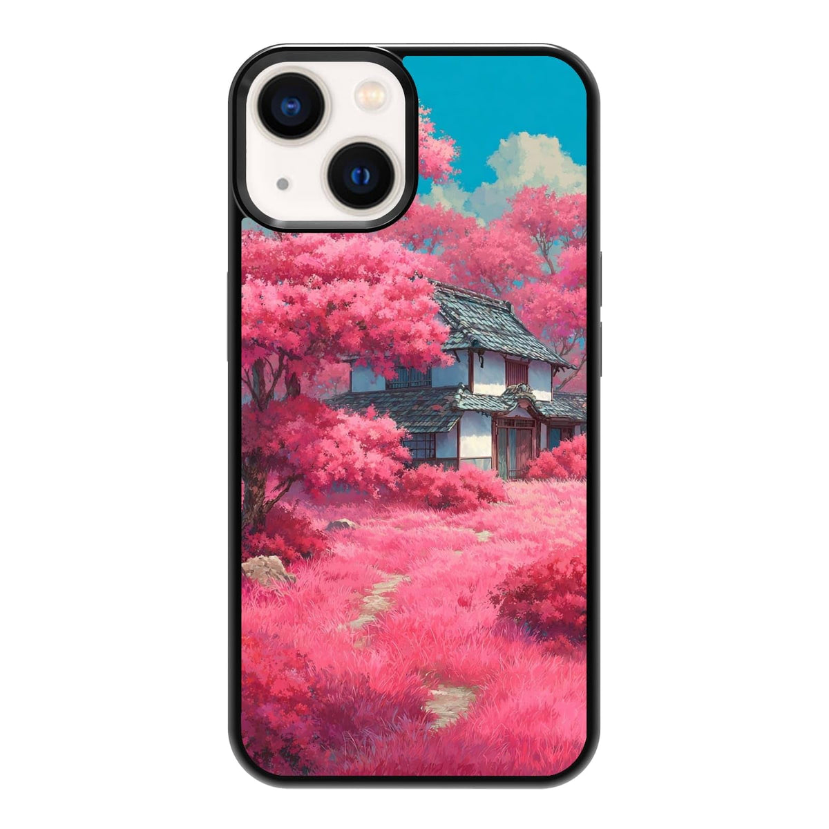 Dark Botanical Wildflower Forest Green Leaf White Blossom Nature Art Phone Case, Shockproof Protective Cover for iPhone 11 12 13 14 15 16 17 Pro Max Plus Mini XR 7 8 SE