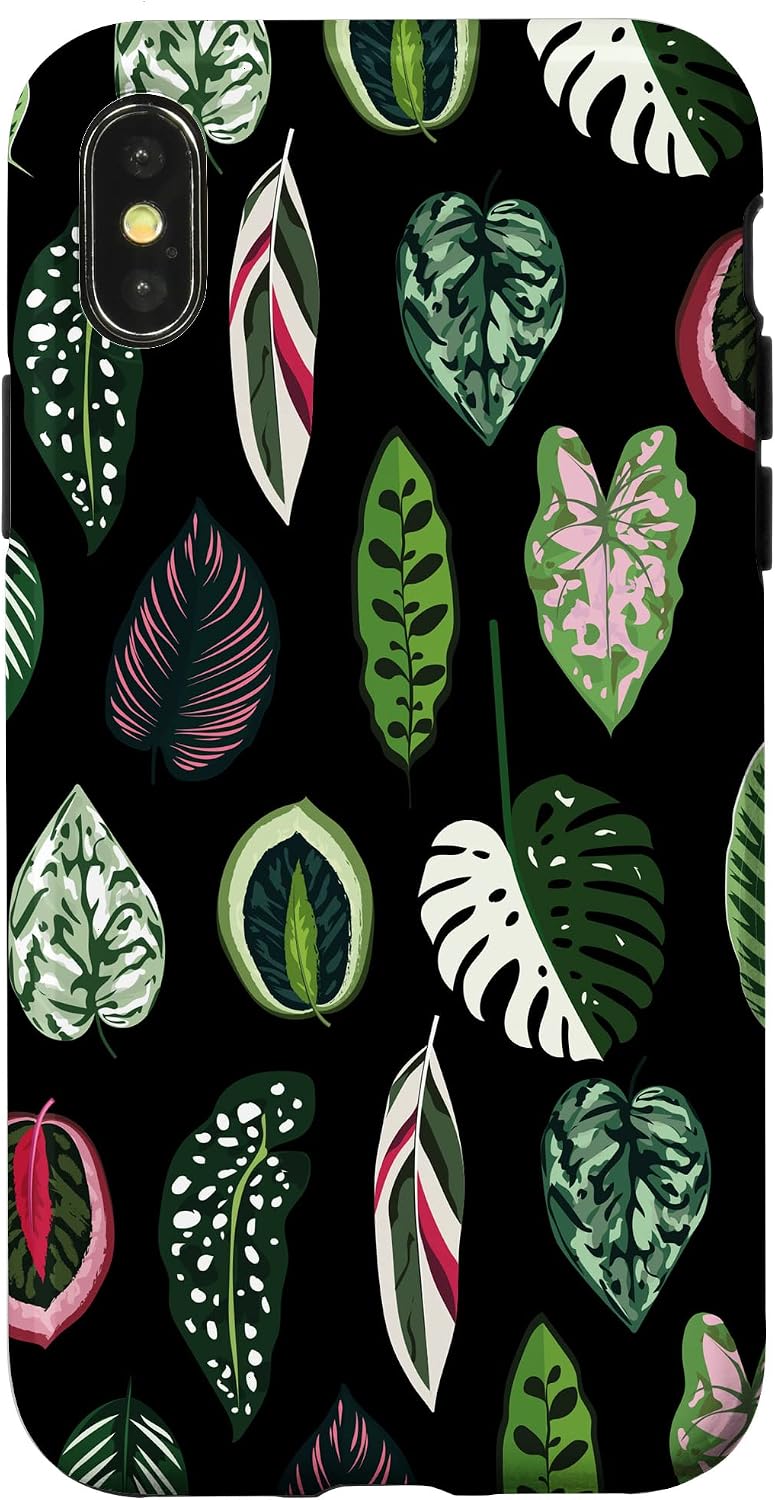 Calathea Varigatea Monstera Plant Leaf Black Case for iPhone 15 Pro Max