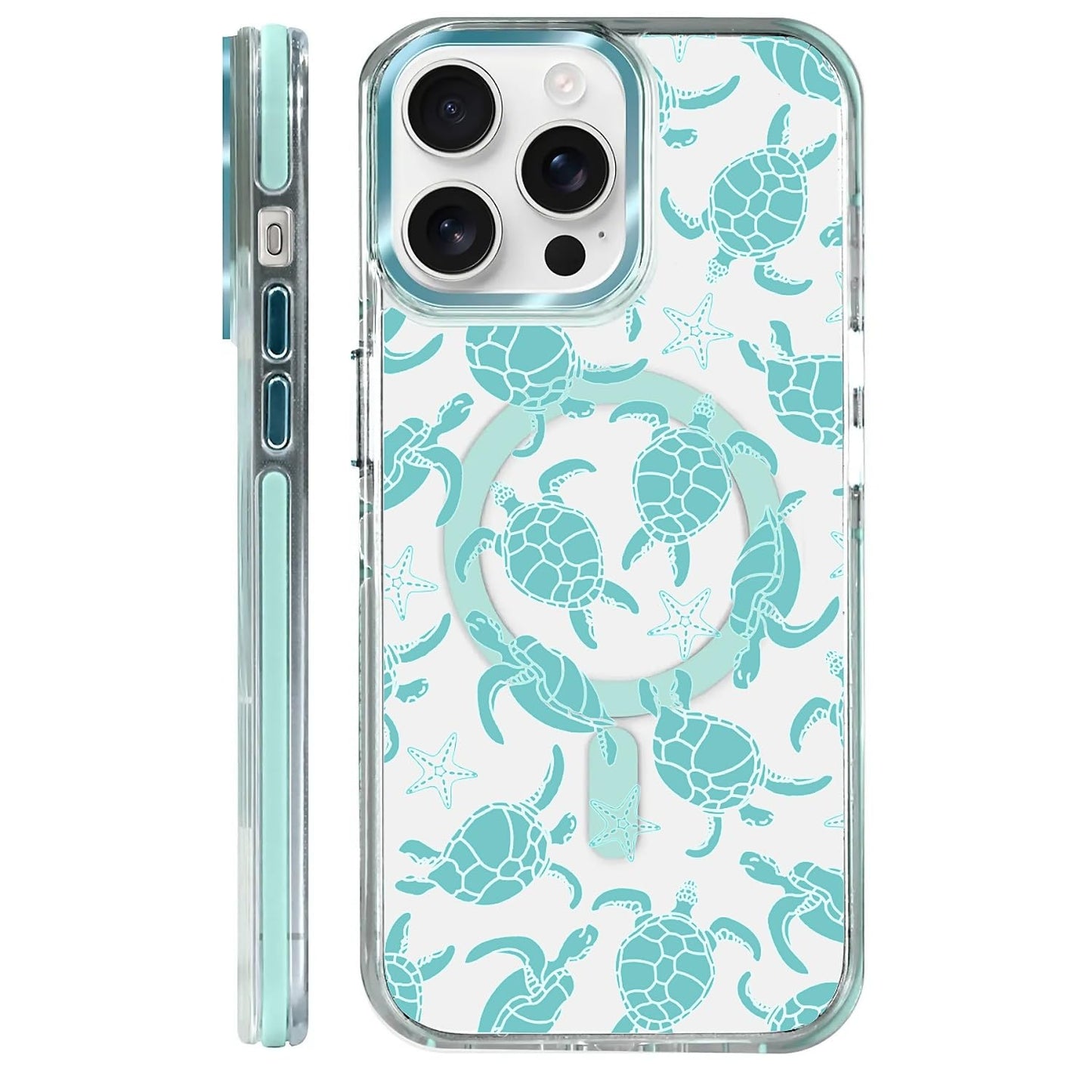 for iPhone 15 Case,Compatible with MagSafe,The Transparent TPU Silicone Protects The Phone Case from Drops, Slips and Fingerprints.Blue Ocean Whale Shark Octopus Turtle Collage