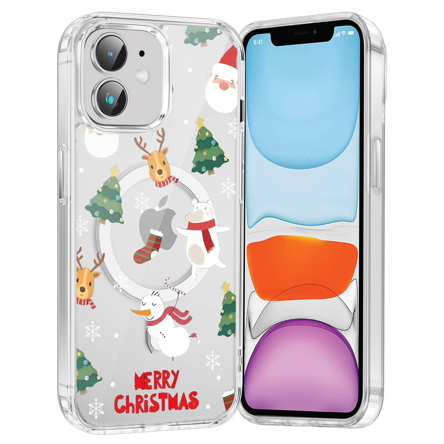 Merry Christmas Snowflake Phone Case for iPhone 13 / iPhone 14 Xmas Clear Magnetic Case 6.1", Compatible with Magsafe, Cute Winter Pattern Design Cover Shockproof Soft TPU Funda for Girl Women