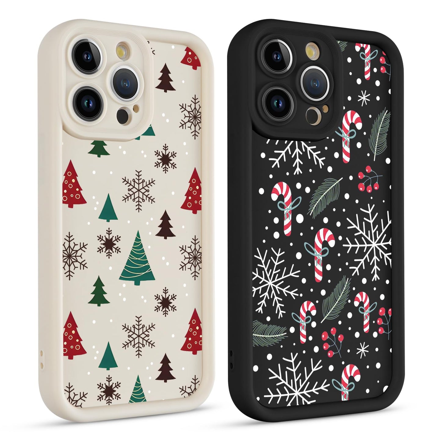 2 Pack Christmas Phone Case for iPhone 12 6.1", Cute Cover with Red Xmas Tree Candy Snowflake Pattern Full Camera Lens Shockproof Soft Silicone Cover for Girl Women