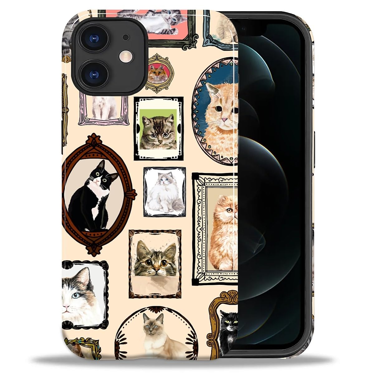 CARLOCA Case for iPhone 16 Pro,Vintage Cat Animal Pet Lover Collage Design Hybrid Dual Protection Soft TPU + Hard PC, Shockproof & Anti-Scratch Cover Men Women Stylish Protective Phone Case