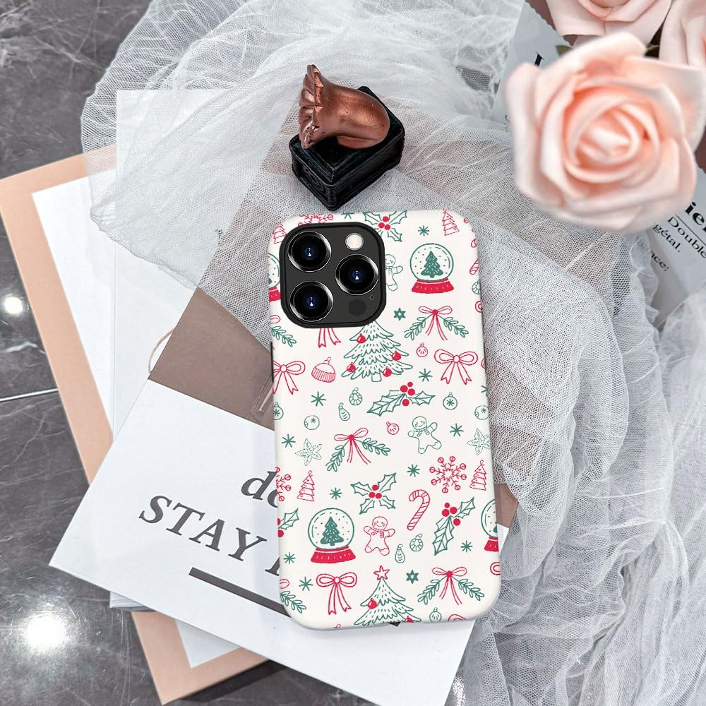 Compatible with iPhone 15 Pro,Durable & Shockproof Phone Case Cover Design - Christmas Retro Doodle