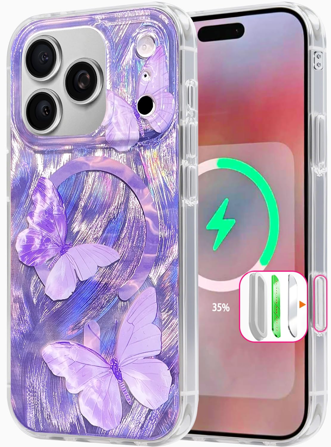 Compatible with iPhone 17 Pro Case,with [Soft Slim][Camera Protection] Cute Fishing Cats Shiny Aesthetic Phone Cover Anti-Yellowing Shockproof Protective Cover for Women Girl