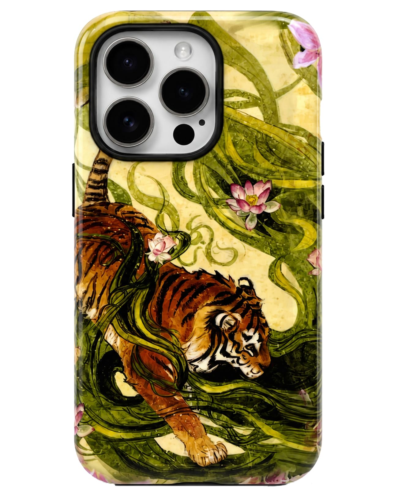 for iPhone 17 Pro Case Cute Retro Chinese-Style Tiger Phone Case Made of Hard PC Material, It Provides Full Protection with A Glossy Finish for Women (Green, iPhone 17 Pro)