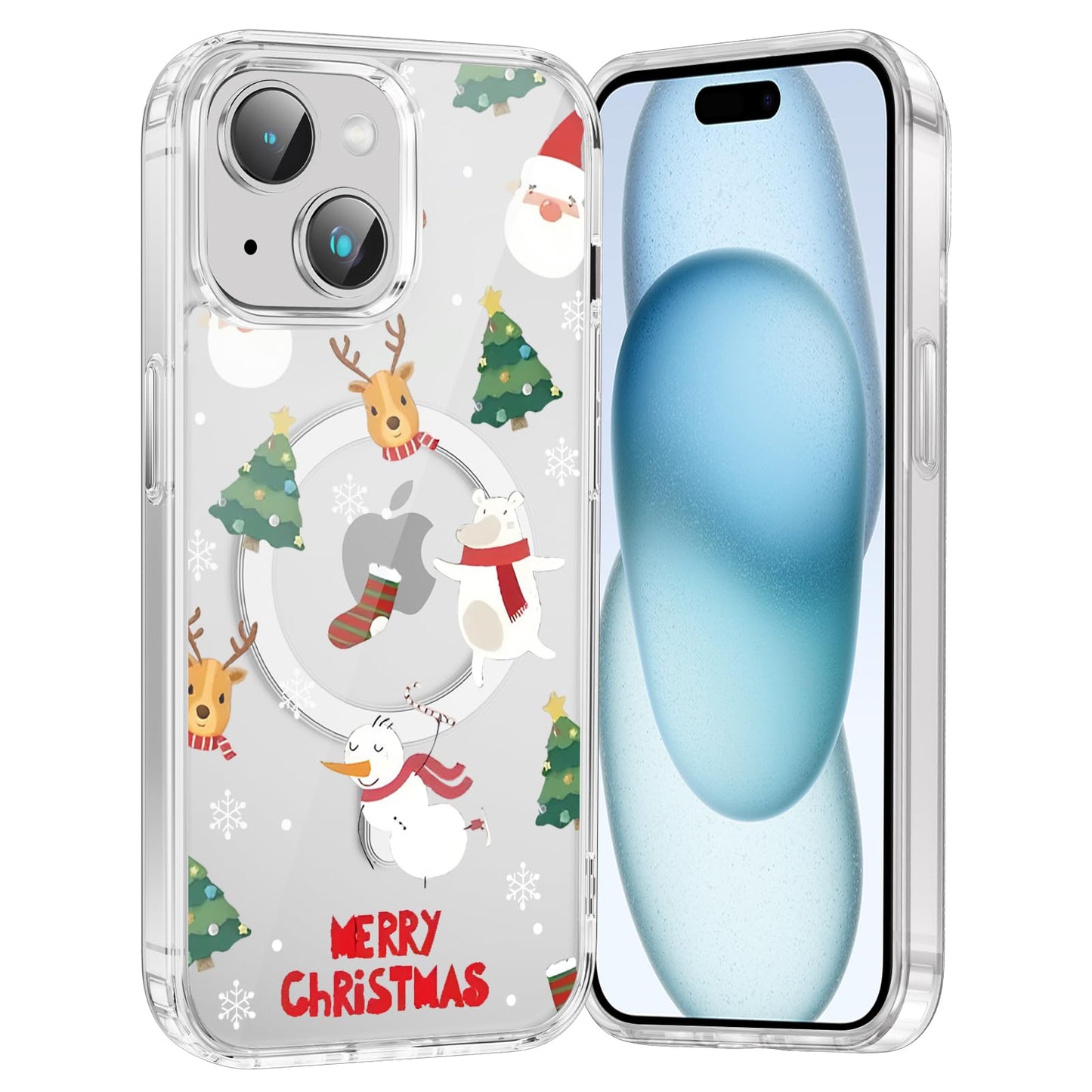 Merry Christmas Snowflake Phone Case for iPhone 13 / iPhone 14 Xmas Clear Magnetic Case 6.1", Compatible with Magsafe, Cute Winter Pattern Design Cover Shockproof Soft TPU Funda for Girl Women