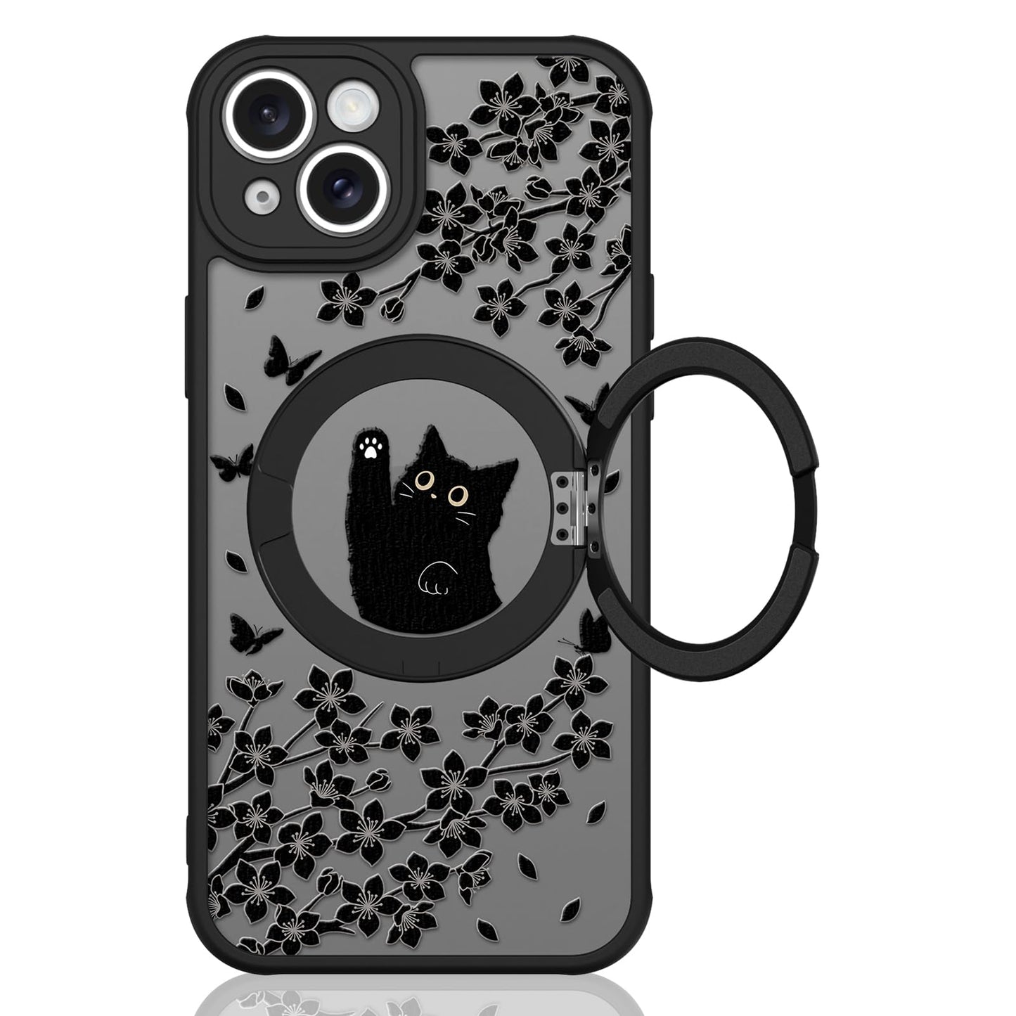Cute Magnetic Case for iPhone 14 Case, Black Cats Pattern | Compatible with MagSafe, Soft Bumper Hard Back Kawaii Animal Aesthetic Protective Phone Cover Design for Women Girls Boys