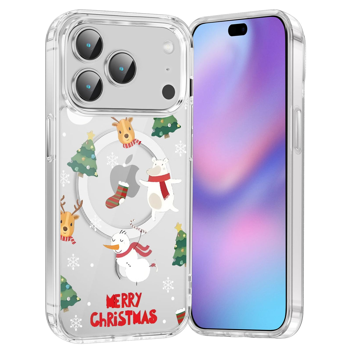 Merry Christmas Snowflake Phone Case for iPhone 13 / iPhone 14 Xmas Clear Magnetic Case 6.1", Compatible with Magsafe, Cute Winter Pattern Design Cover Shockproof Soft TPU Funda for Girl Women