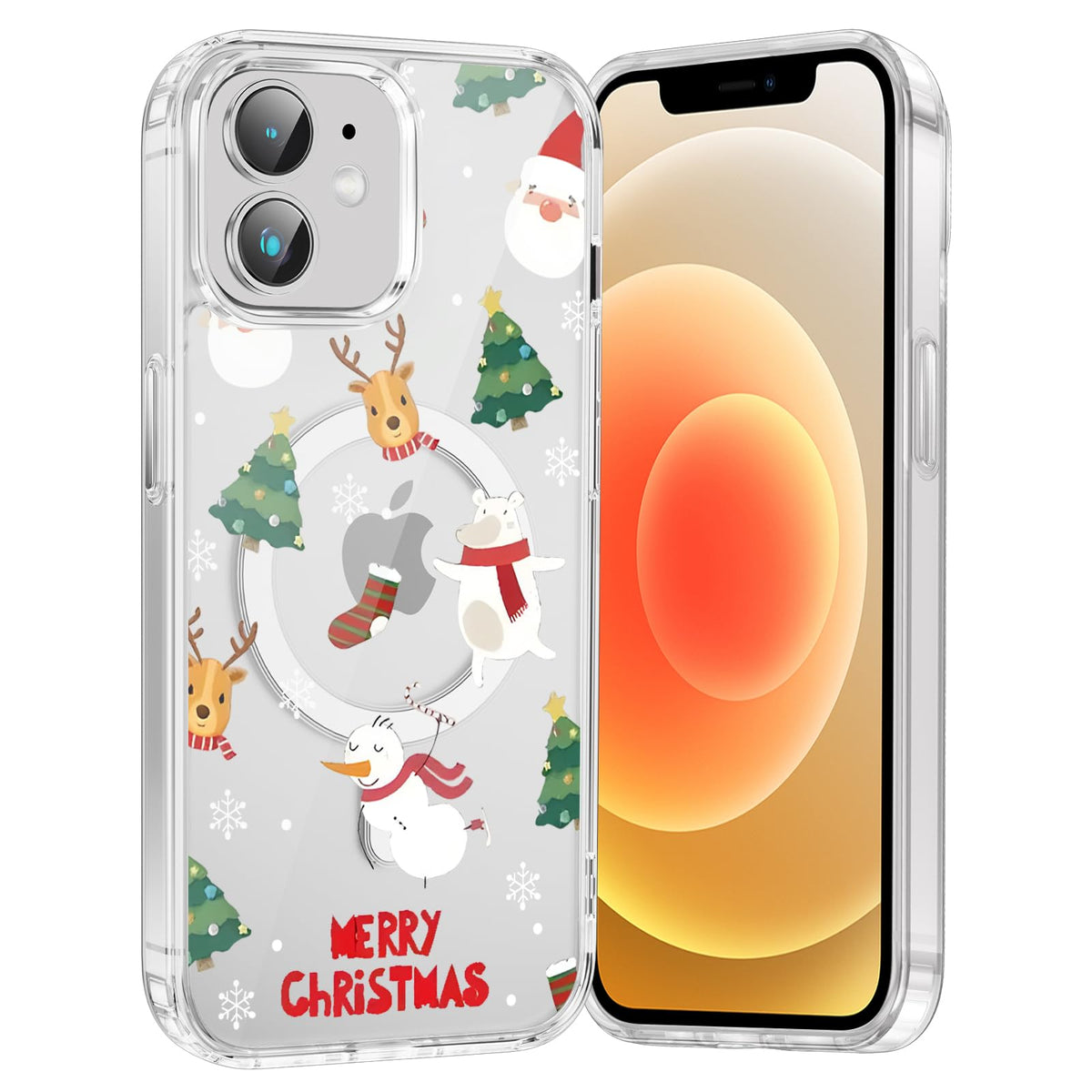 Merry Christmas Snowflake Phone Case for iPhone 13 / iPhone 14 Xmas Clear Magnetic Case 6.1", Compatible with Magsafe, Cute Winter Pattern Design Cover Shockproof Soft TPU Funda for Girl Women