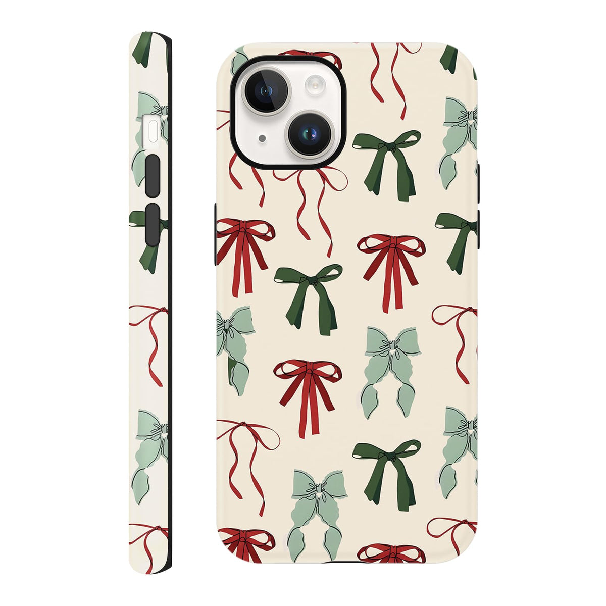 Cute Christmas Bow Phone Case for iPhone 12/12 Pro Case 6.1", Red Green Aesthetic Coquette Preppy Ribbon Bowknot Pattern Design Cover Shockproof Soft TPU Hard PC Protection Girls Women Funda