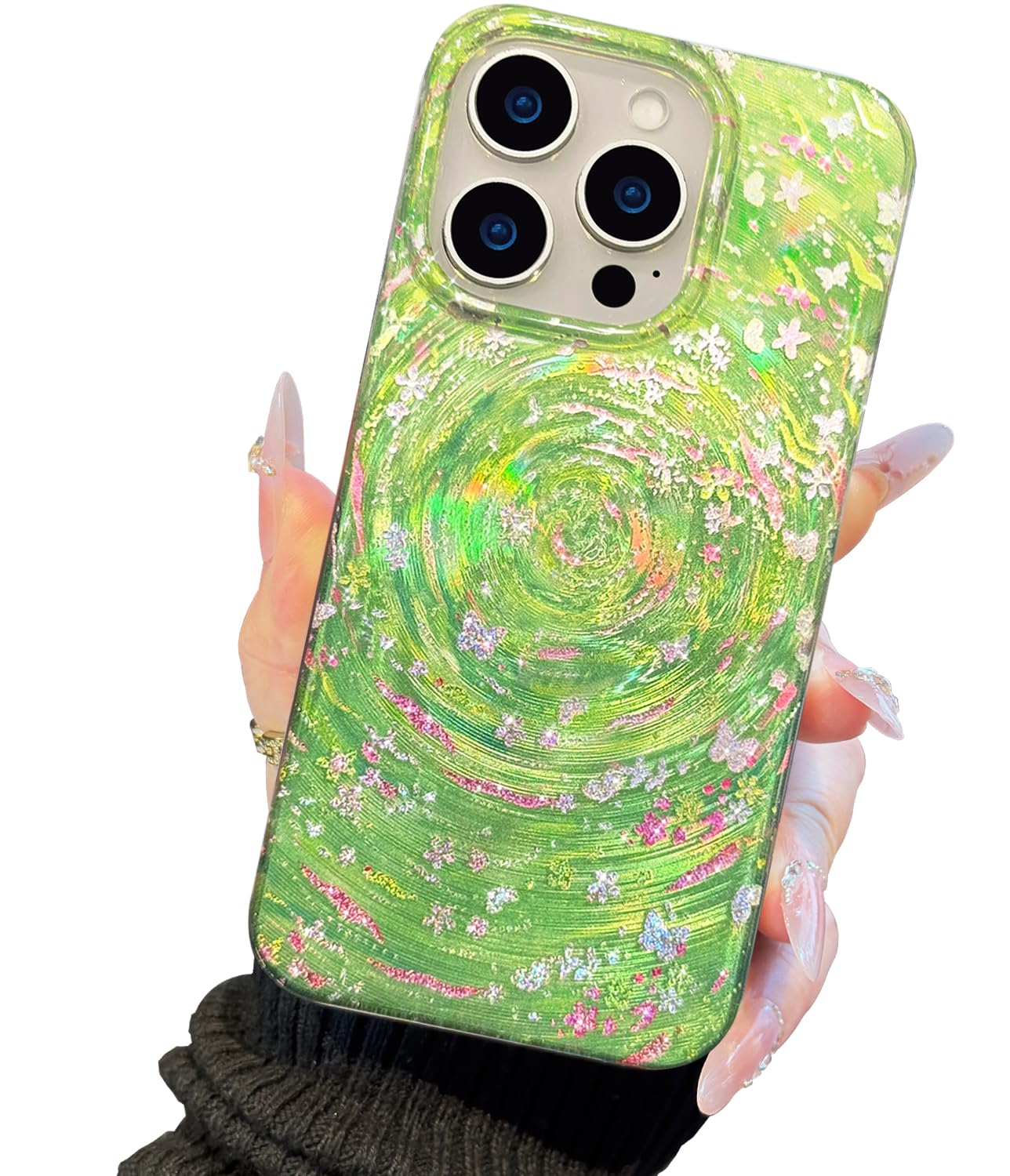 Compatible with iPhone 17 Case,with [Soft Slim][Camera Protection] Cute Fishing Cats Shiny Aesthetic Phone Cover Anti-Yellowing Shockproof Protective Cover for Women Girl