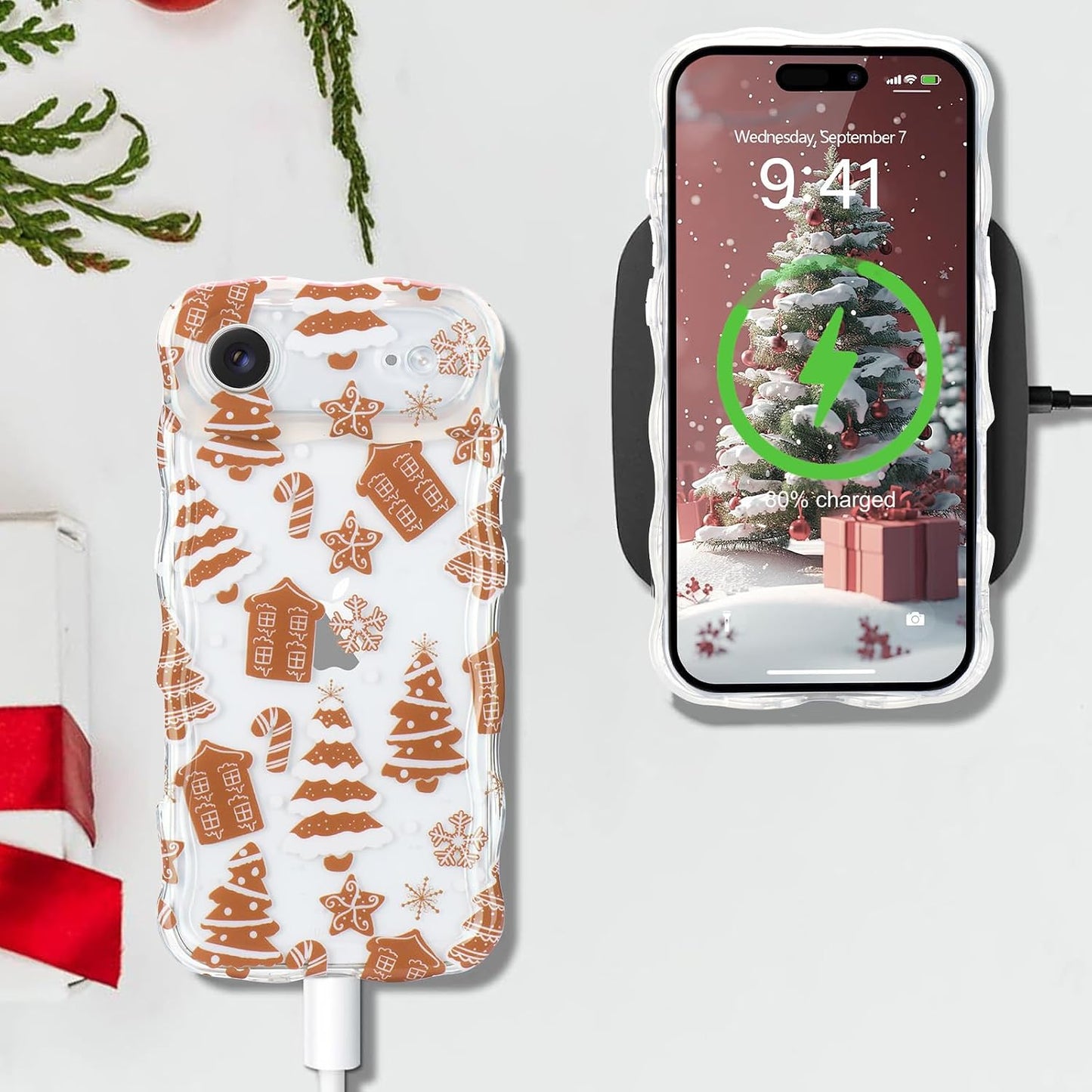 Christmas Phone Case for iPhone Air Wavy Clear Xmas,Candy Cane | Cute Curly Wavy Merry Xmas Pattern Case Clear Santa Snowman Elk Cover for Girls Kids Women Slim Protective Cover