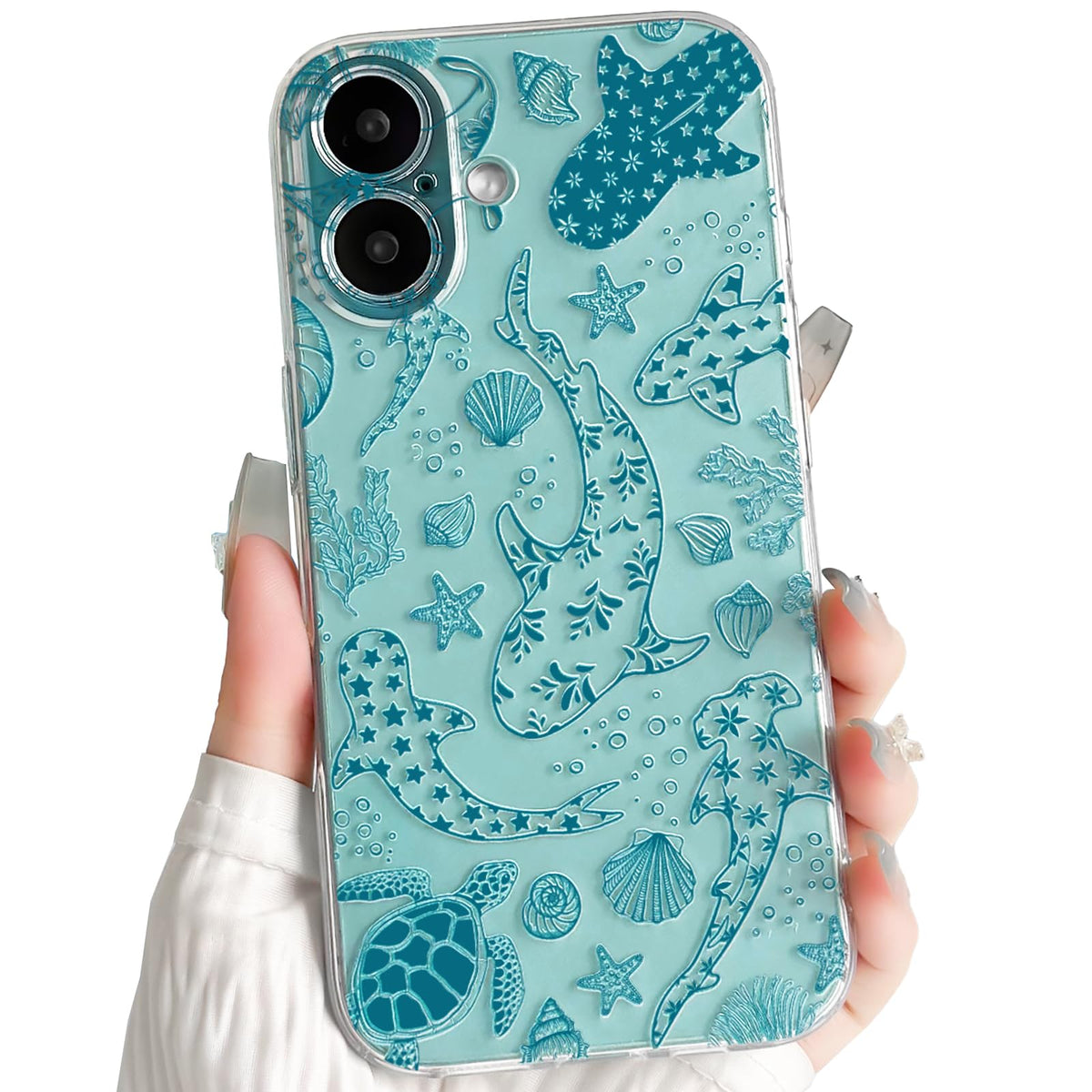 NITITOP Compatible with iPhone 15 Case Clear Sea - White Turtle | Cute, Shell whale ocean animal, For women men girls boys, Slim, Soft TPU, Shockproof