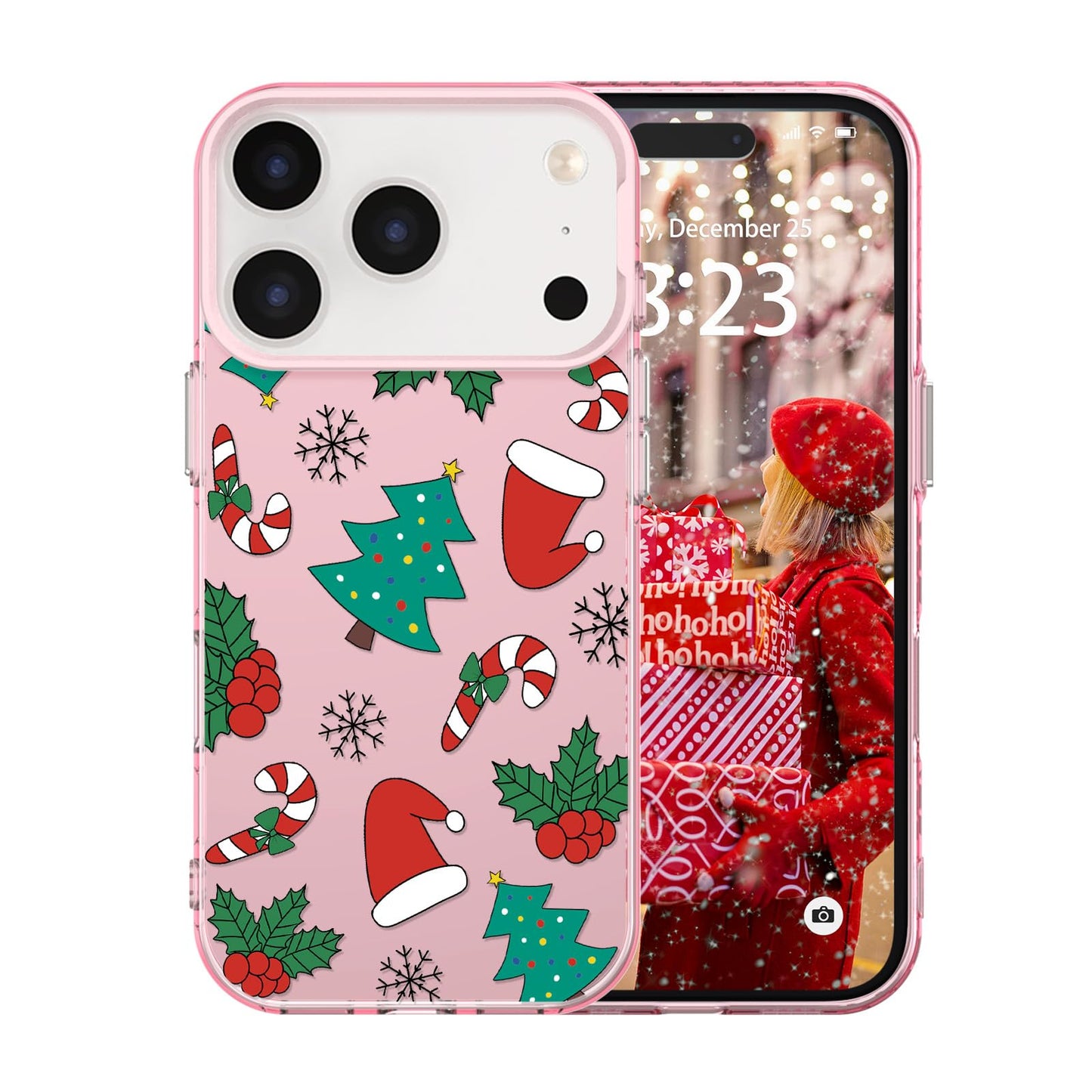 for iPhone 16 Plus Christmas Case Cute - Gingerbread Man/Pink | Gingerbread Man Tree Girly Women Girls Kids Snowflakes Candy Winter Holiday Festival Gifts Trendy Glossy Protective Cover